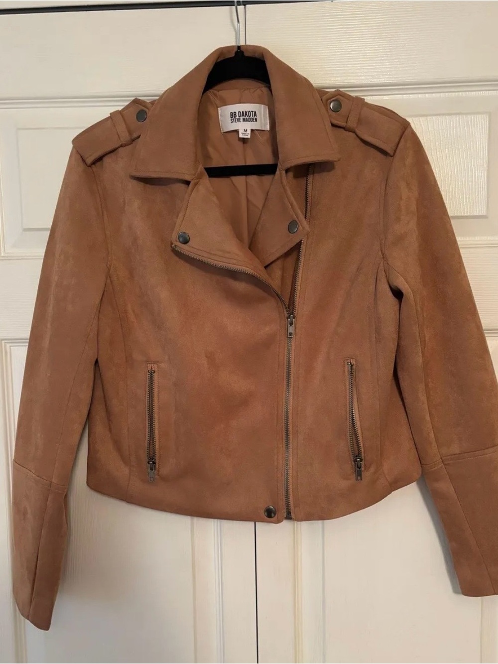 BB Dakota Tan Suede Moto Jacket with Asymmetrical Zip